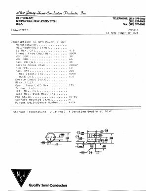 2N5016 Datasheet PDF New Jersey Semiconductor