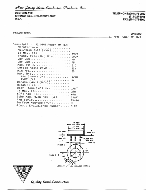 2N5582 Datasheet PDF New Jersey Semiconductor