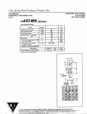 2N6413 Datasheet PDF New Jersey Semiconductor