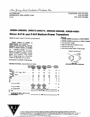 2N5954 Datasheet PDF New Jersey Semiconductor
