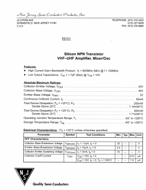2SC313 Datasheet PDF New Jersey Semiconductor