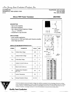 A1943 Datasheet PDF New Jersey Semiconductor