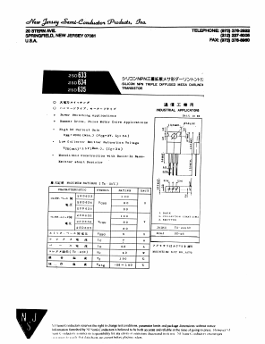2SD633 Datasheet PDF New Jersey Semiconductor