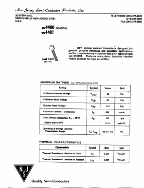 2N4400 Datasheet PDF New Jersey Semiconductor