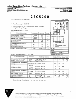 2SC5200 Datasheet PDF New Jersey Semiconductor