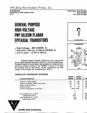 2N4031 Datasheet PDF New Jersey Semiconductor