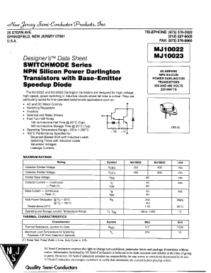 MJ10023 Datasheet PDF New Jersey Semiconductor