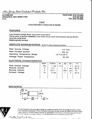 1N47 Datasheet PDF New Jersey Semiconductor