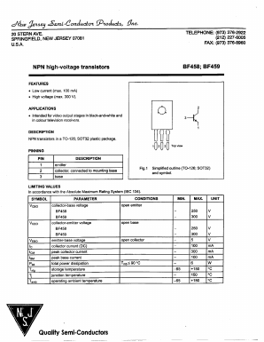 BF458 Datasheet PDF New Jersey Semiconductor