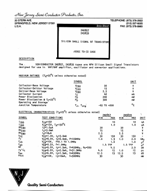 2N2857 Datasheet PDF New Jersey Semiconductor