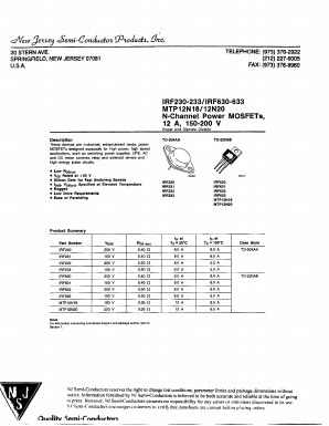 IRF230 Datasheet PDF New Jersey Semiconductor