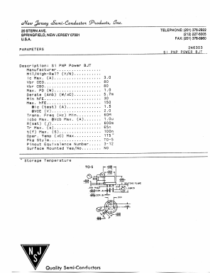 2N6303 Datasheet PDF New Jersey Semiconductor
