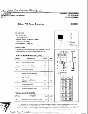 BD808 Datasheet PDF New Jersey Semiconductor