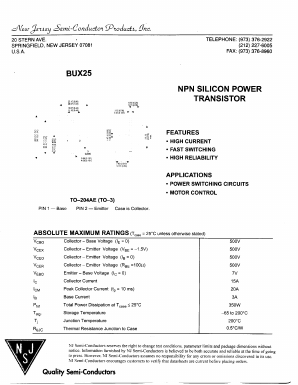 BUX25 Datasheet PDF New Jersey Semiconductor