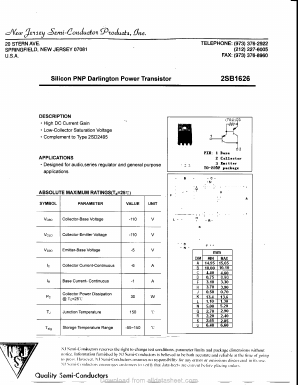 2SB1626 Datasheet PDF New Jersey Semiconductor
