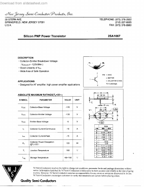 2SA1067 Datasheet PDF New Jersey Semiconductor