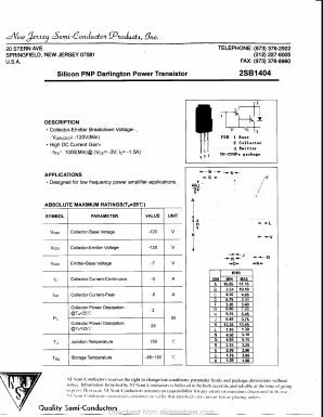 2SB1404 Datasheet PDF New Jersey Semiconductor