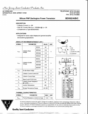 BDX62C Datasheet PDF New Jersey Semiconductor
