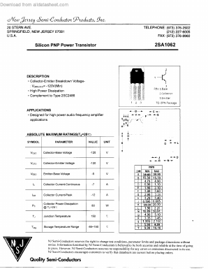 2SA1062 Datasheet PDF New Jersey Semiconductor