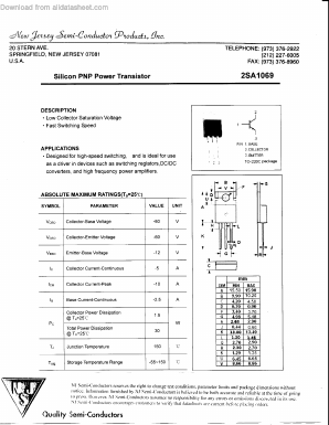 2SA1069 Datasheet PDF New Jersey Semiconductor