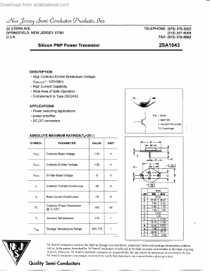 2SA1043 Datasheet PDF New Jersey Semiconductor