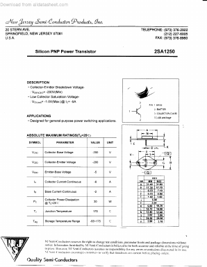 2SA1250 Datasheet PDF New Jersey Semiconductor