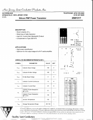 2SB1317 Datasheet PDF New Jersey Semiconductor