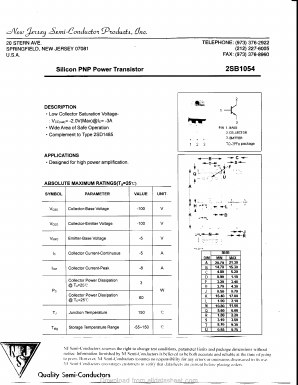 2SB1054 Datasheet PDF New Jersey Semiconductor