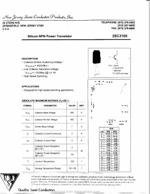 C3169 Datasheet PDF New Jersey Semiconductor