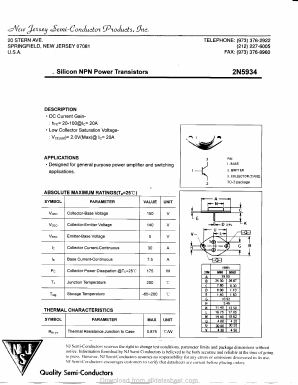 2N5934 Datasheet PDF New Jersey Semiconductor