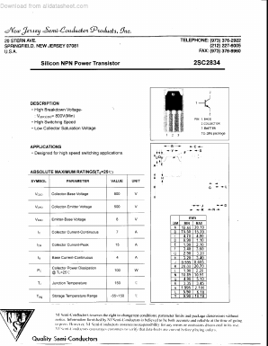 2SC2834 Datasheet PDF New Jersey Semiconductor