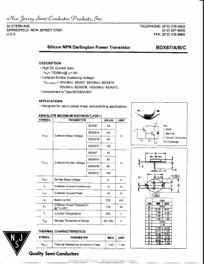 BDX87 Datasheet PDF New Jersey Semiconductor