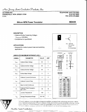 BD439 Datasheet PDF New Jersey Semiconductor