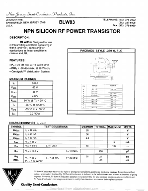 BLW83 Datasheet PDF New Jersey Semiconductor