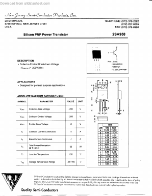 2SA958 Datasheet PDF New Jersey Semiconductor