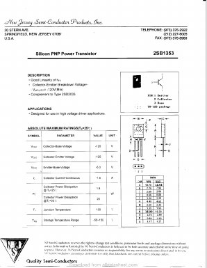 B1353 Datasheet PDF New Jersey Semiconductor