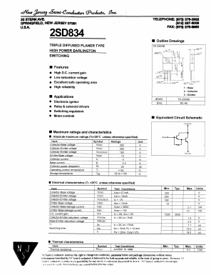 D834 Datasheet PDF New Jersey Semiconductor