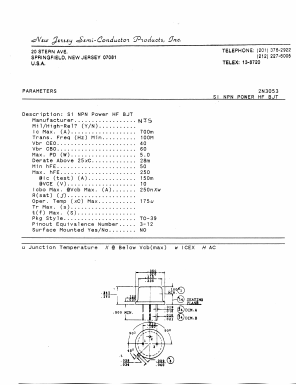 2N3053 Datasheet PDF New Jersey Semiconductor