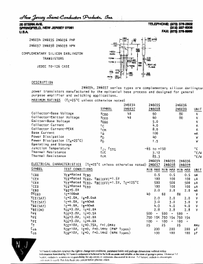 2N6037 Datasheet PDF New Jersey Semiconductor