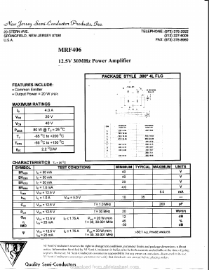 MRF406 Datasheet PDF New Jersey Semiconductor