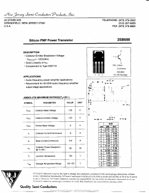 2SB688 Datasheet PDF New Jersey Semiconductor