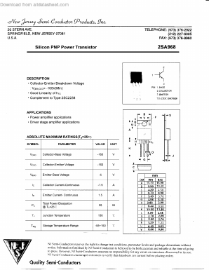 2SA968 Datasheet PDF New Jersey Semiconductor