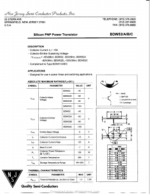 BDW52A Datasheet PDF New Jersey Semiconductor