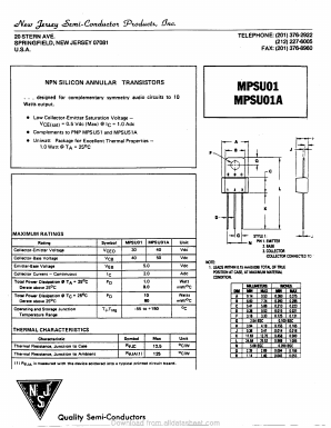 MPSU01 Datasheet PDF New Jersey Semiconductor