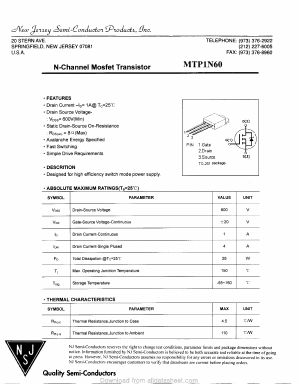 MTP1N60 Datasheet PDF New Jersey Semiconductor