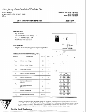 2SB1274 Datasheet PDF New Jersey Semiconductor