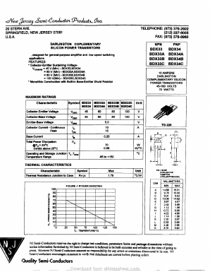 BDX34B Datasheet PDF New Jersey Semiconductor