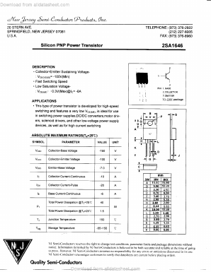 2SA1646 Datasheet PDF New Jersey Semiconductor