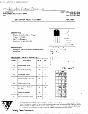 2SA1061 Datasheet PDF New Jersey Semiconductor