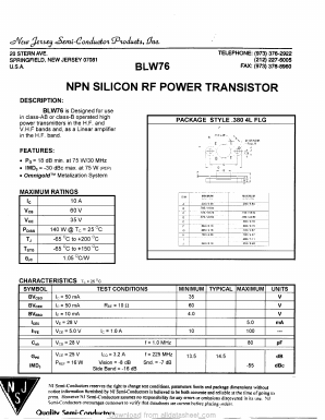BLW76 Datasheet PDF New Jersey Semiconductor
